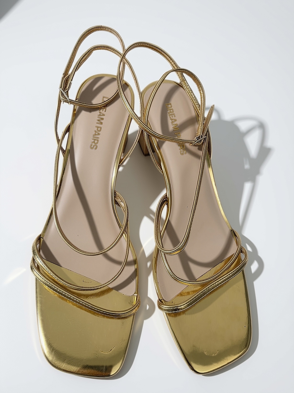 Gold Strappy Slingback Sandals - DREAM PAIRS